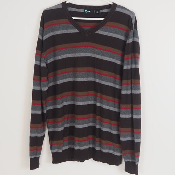 Vintage Vurt Classic V-Neck Y2K Striped Sweater Mens XL 100% Cotton - Picture 1 of 9